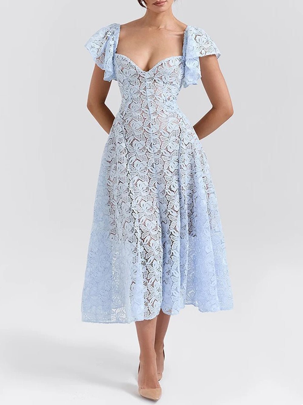 Adelin Short Sleeve Backless Midi Dress - Fashion Pov