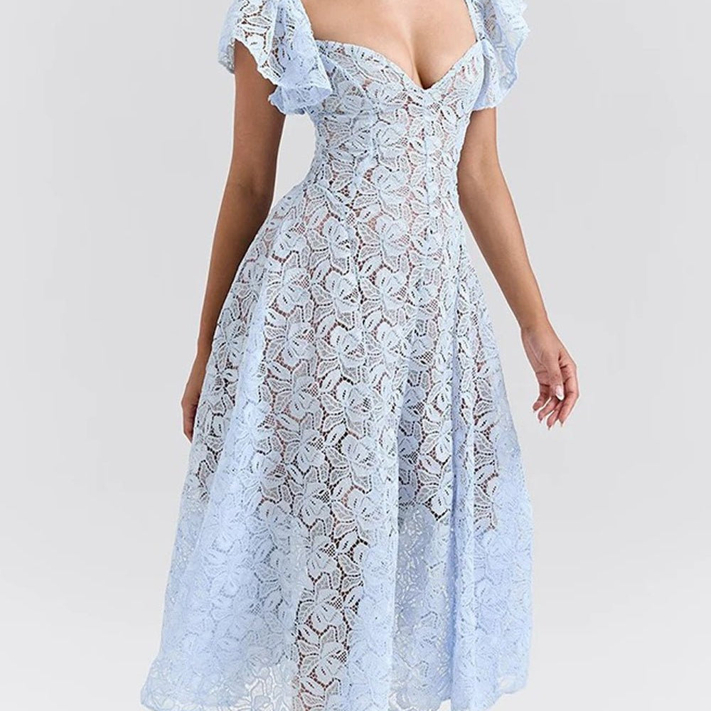 Adelin Short Sleeve Backless Midi Dress - Fashion Pov