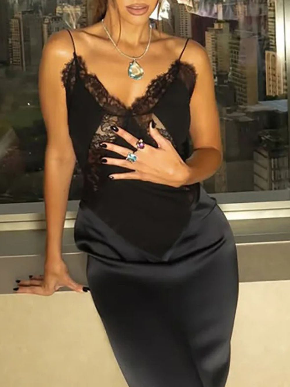 Alessia Lace Spaghetti Maxi Dress - Fashion Pov