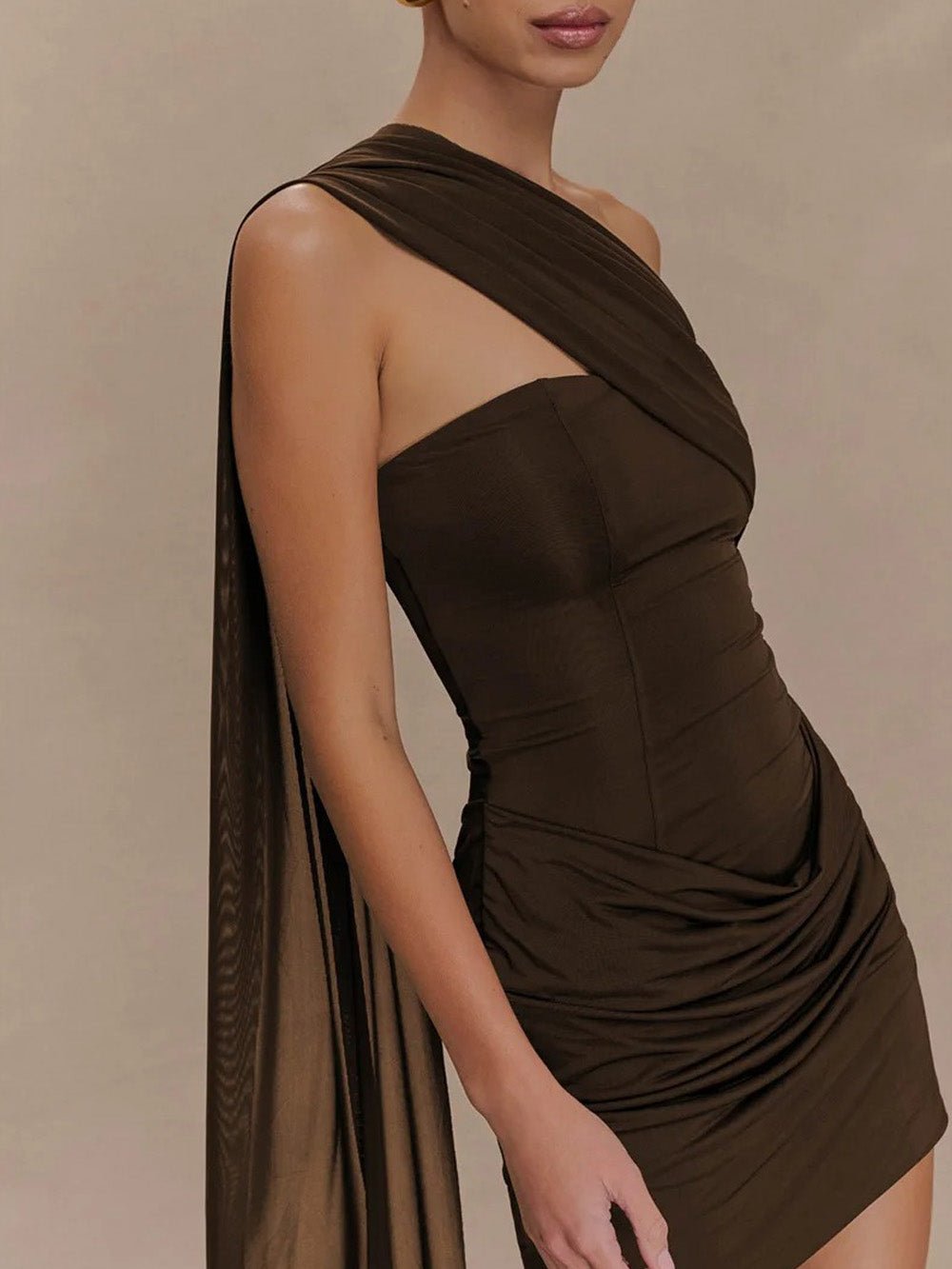 Alina Draped One - Shoulder Mini Dress - Fashion Pov