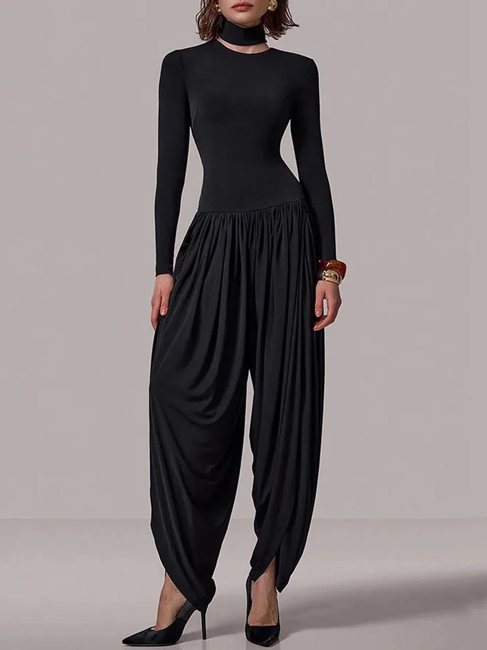 Alina Draped Turtleneck Jumpsuit - Fashion Pov