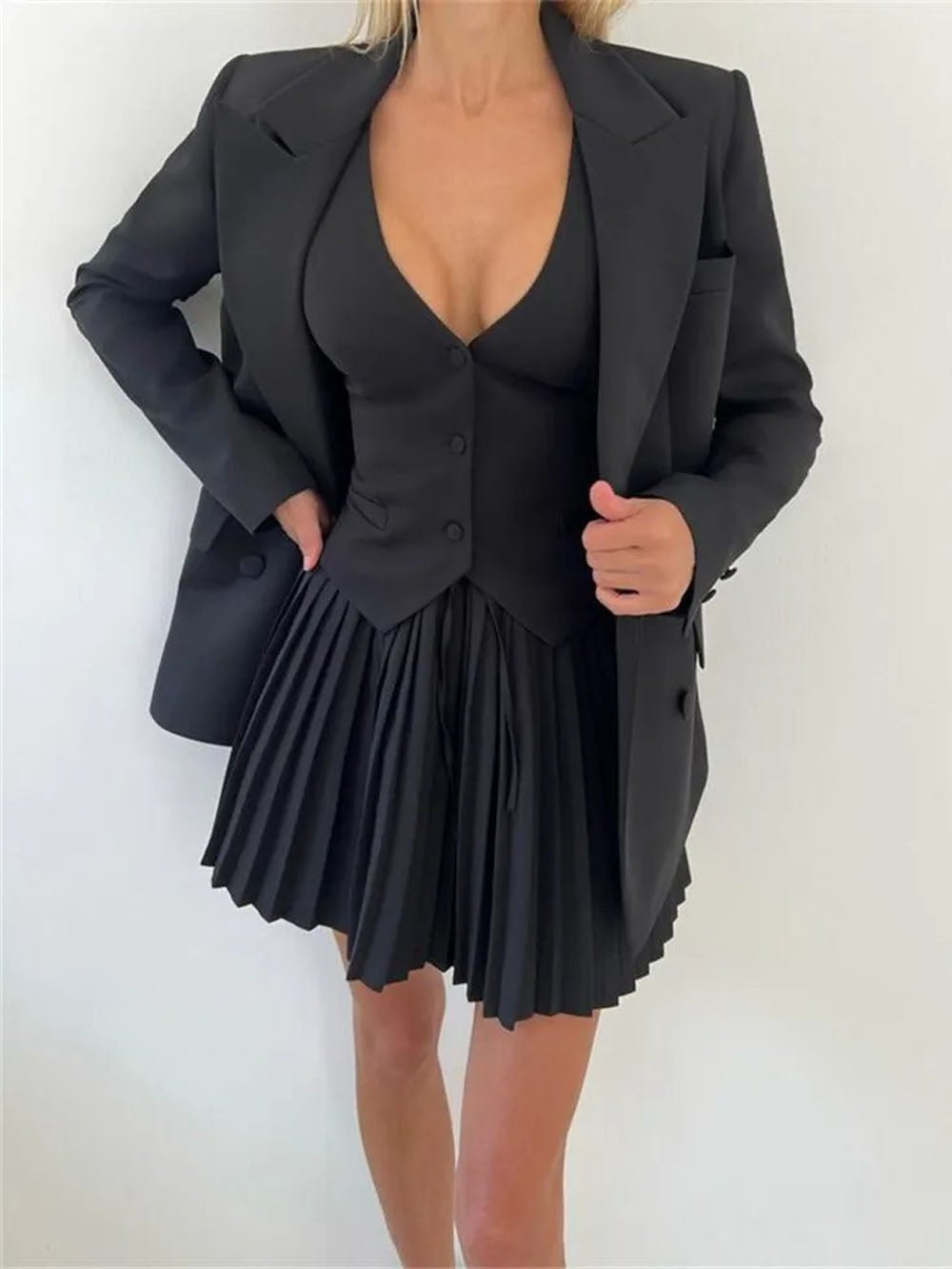 Andrea Single Breasted Top & Mini Skirt - Fashion Pov