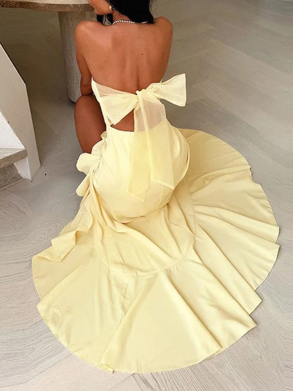 Angie Ruffled Strapless Maxi Dress - Fashion Pov