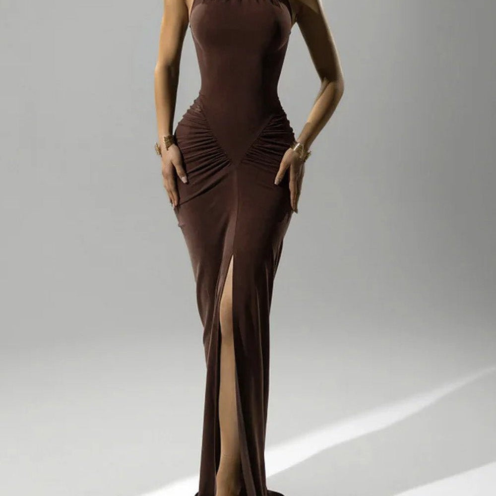 Ariana Halter Ruched Maxi Dress - Fashion Pov
