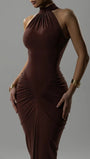 Ariana Halter Ruched Maxi Dress - Fashion Pov