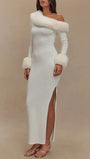 Aurora One Shoulder Fur Trim Gown - Fashion Pov