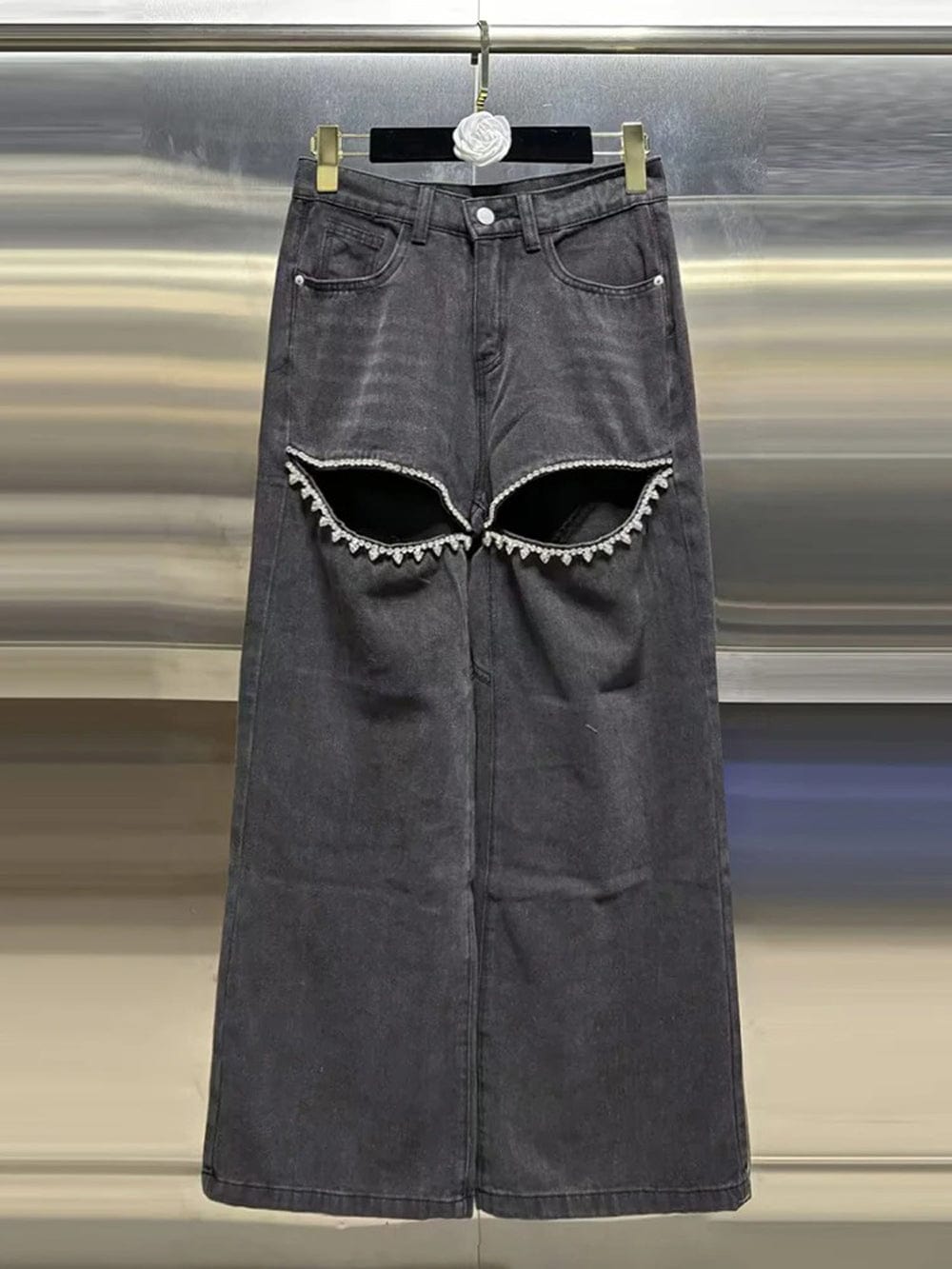 Brithany Hollow Out Diamond Denim Pant - Fashion Pov