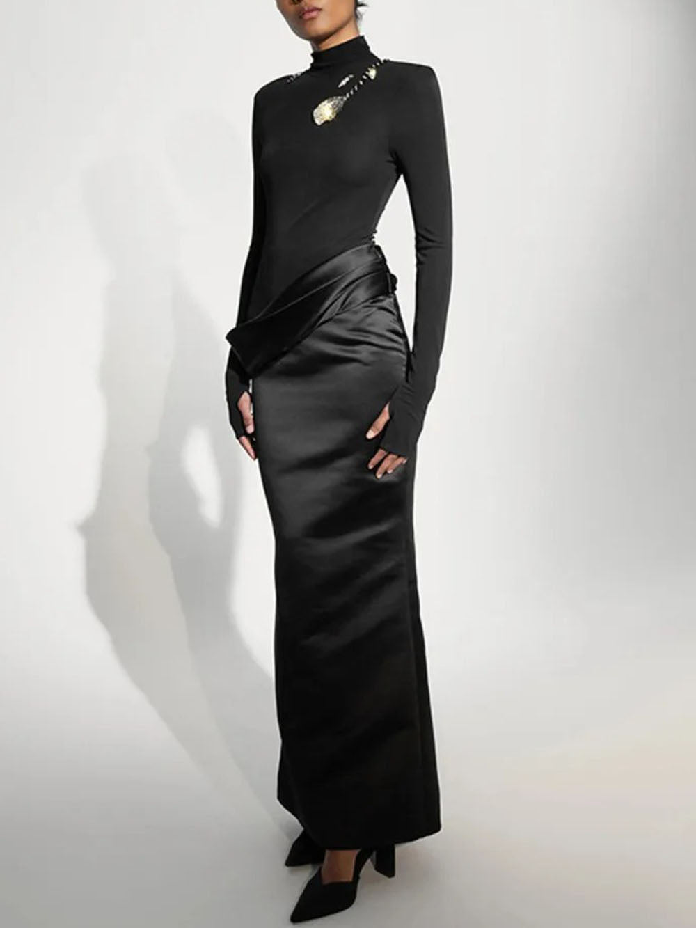 Camila Turtleneck Ruched Maxi Dress - Fashion Pov