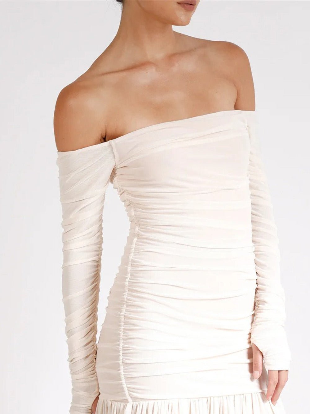 Celeste Off - Shoulder Pleated Maxi Dress - Fashion Pov