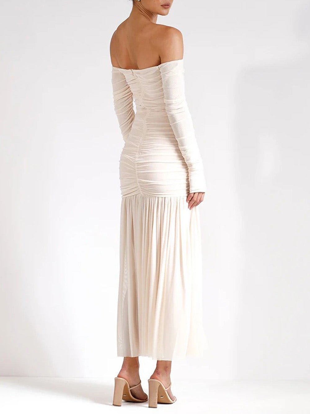 Celeste Off - Shoulder Pleated Maxi Dress - Fashion Pov