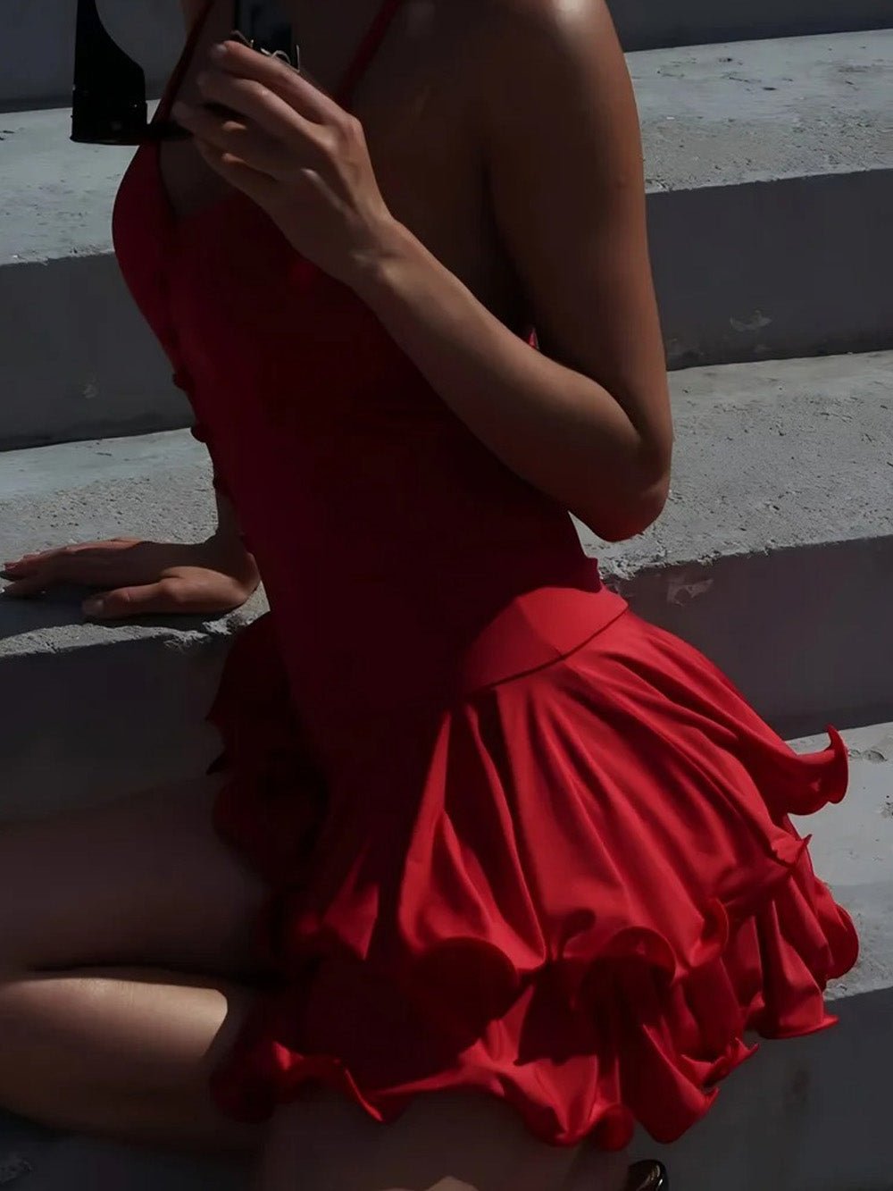 Chloe Halter Ruffled Mini Dress - Fashion Pov