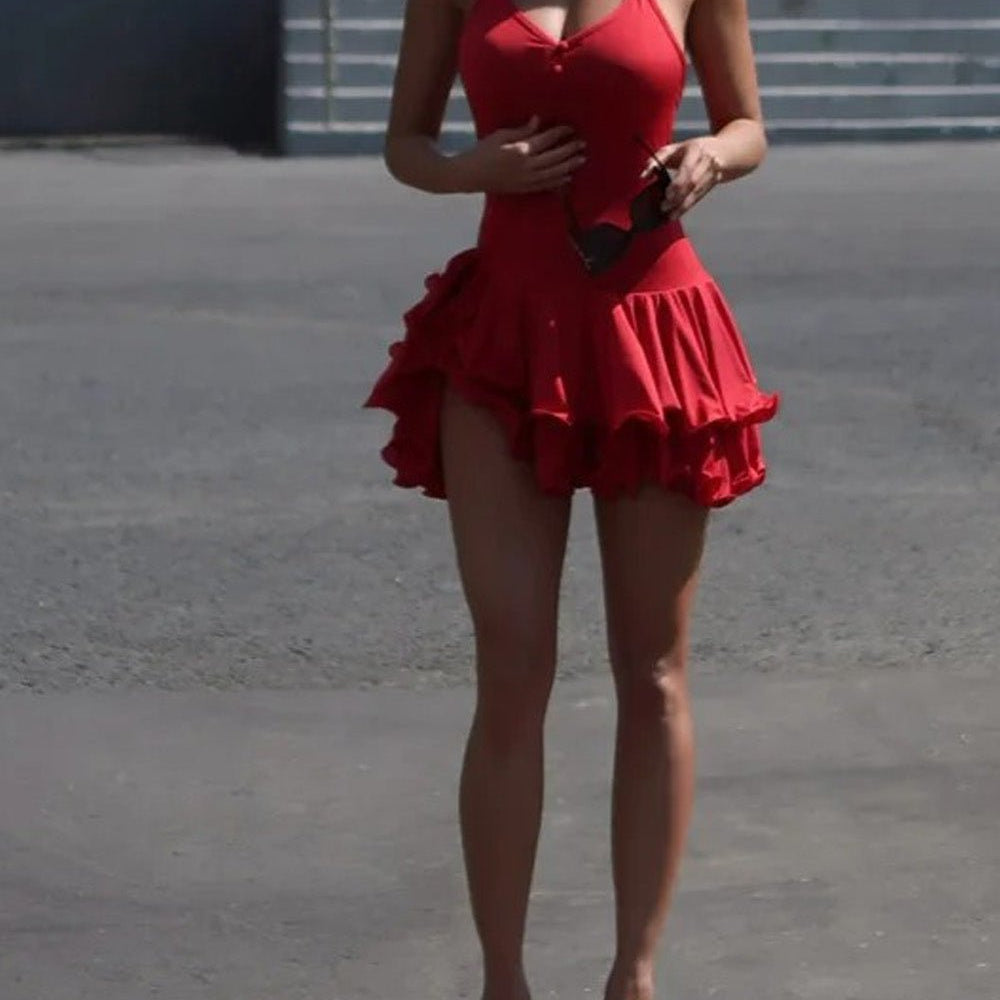 Chloe Halter Ruffled Mini Dress - Fashion Pov