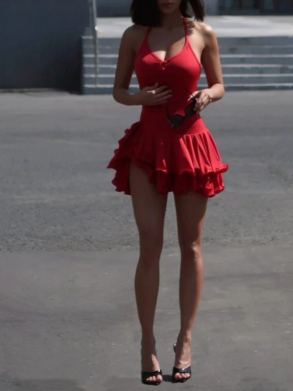 Chloe Halter Ruffled Mini Dress - Fashion Pov