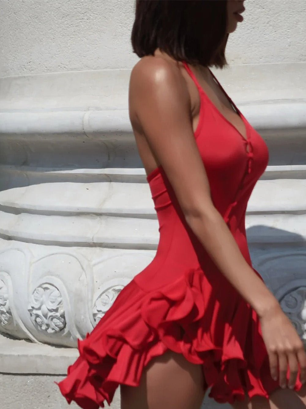 Chloe Halter Ruffled Mini Dress - Fashion Pov