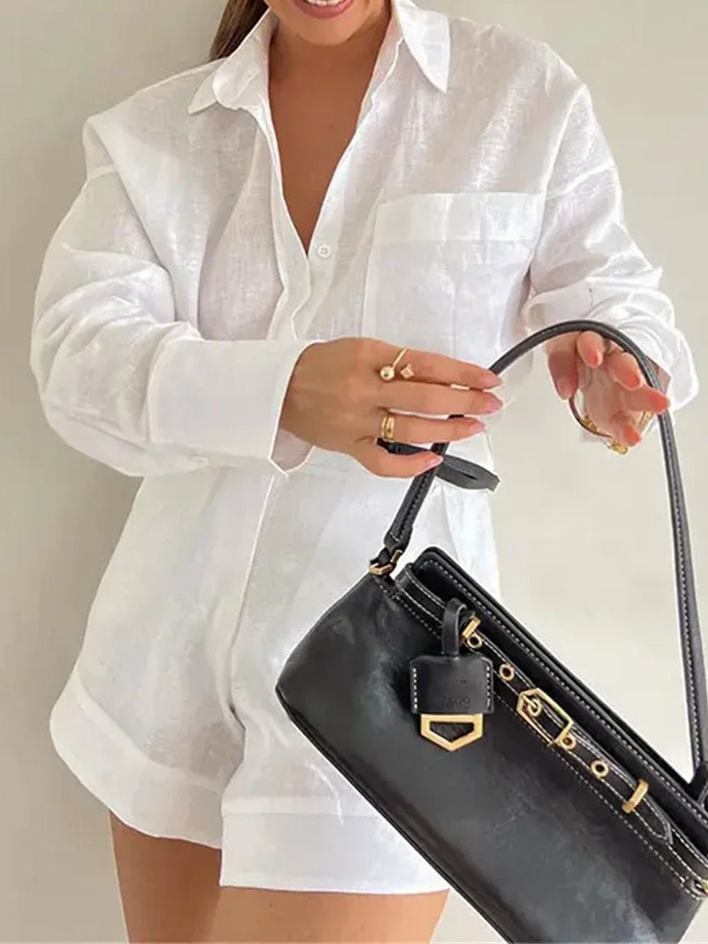 Christina Long Sleeve Shirt & Shorts Set - Fashion Pov