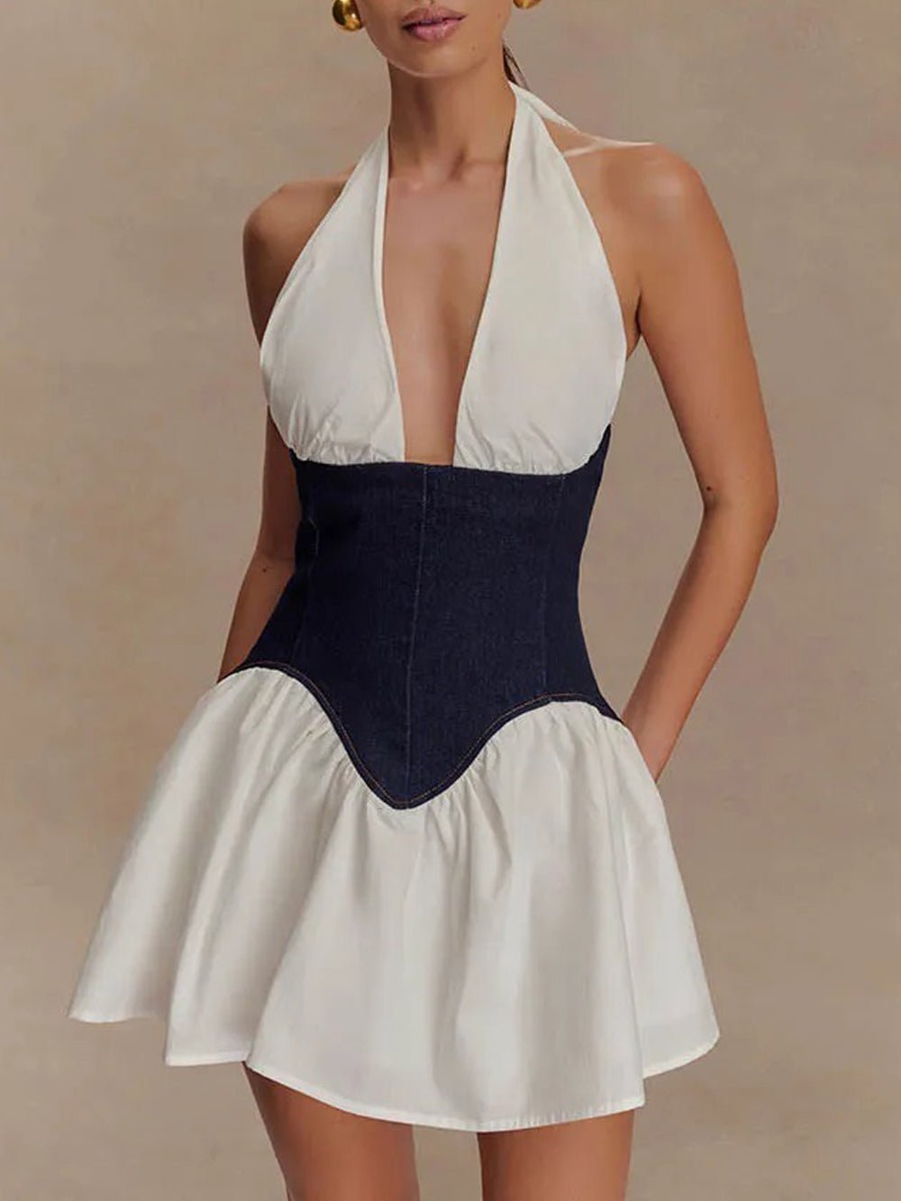 Colette Halter Patchwork Mini Dress - Fashion Pov