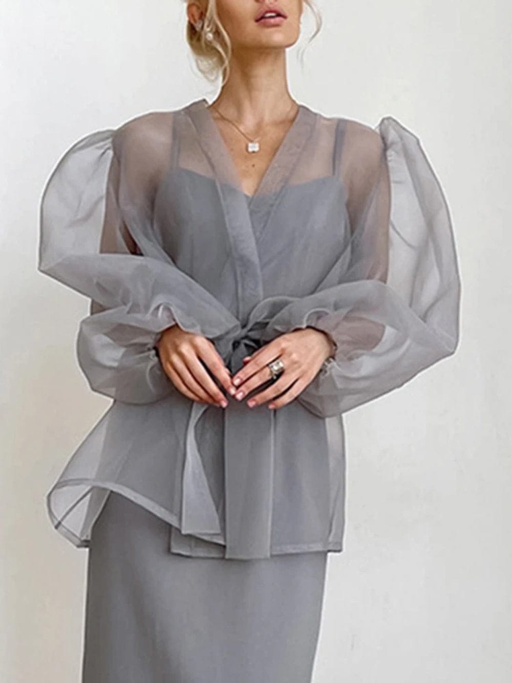 Danai Lantern Belt Mesh Shirt - Fashion Pov