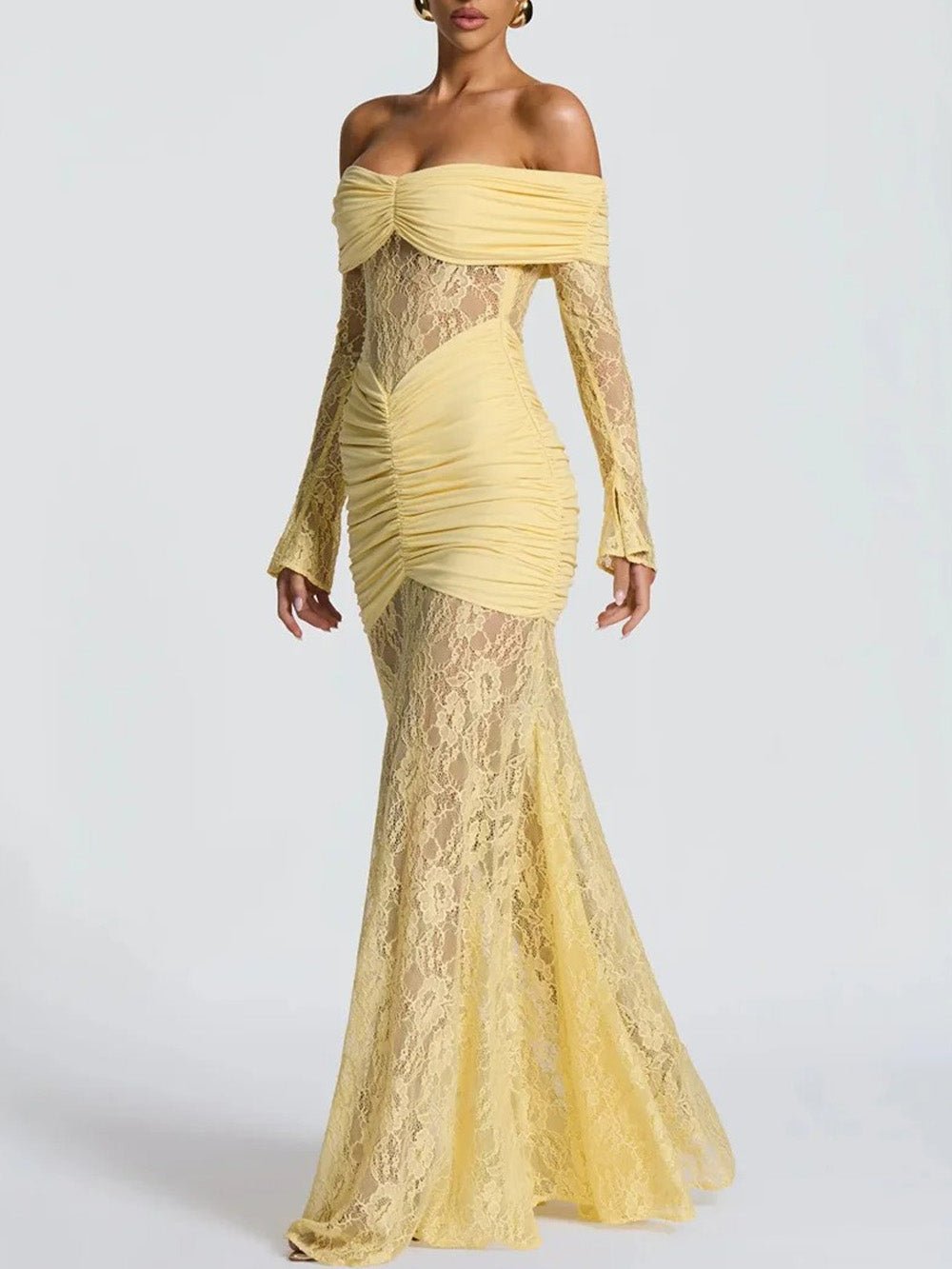 Delphine Off - Shoulder Lace Maxi Dress - Fashion Pov