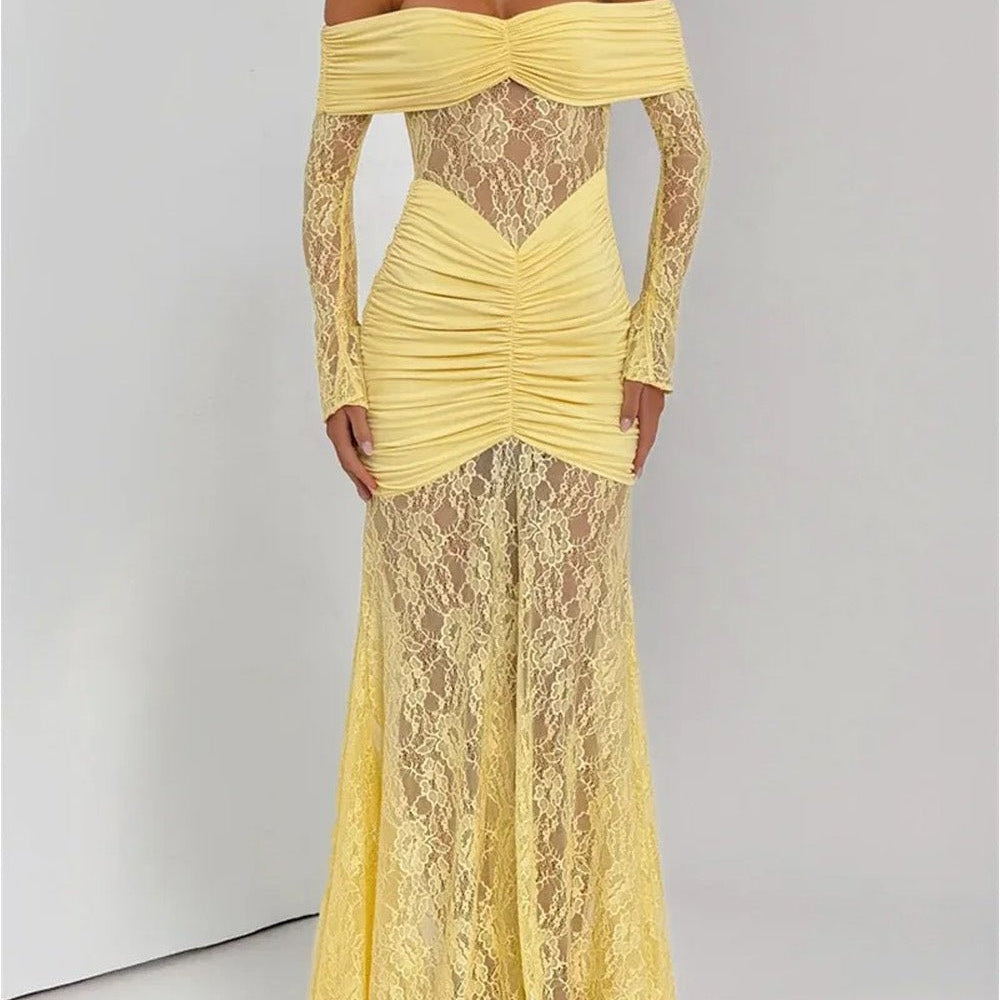 Delphine Off - Shoulder Lace Maxi Dress - Fashion Pov