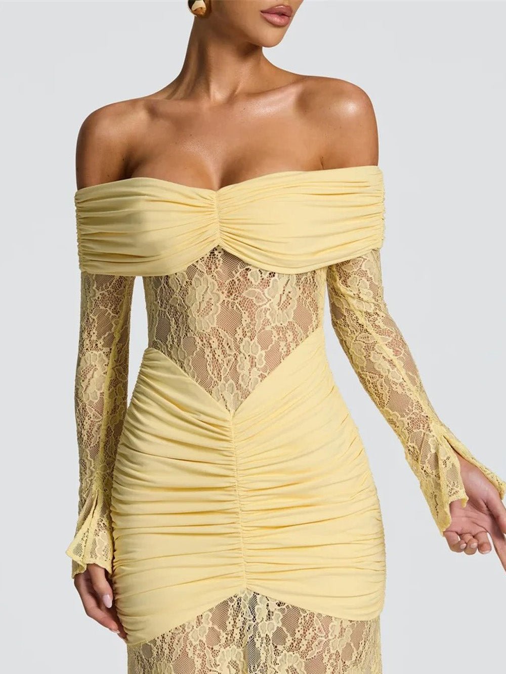 Delphine Off - Shoulder Lace Maxi Dress - Fashion Pov