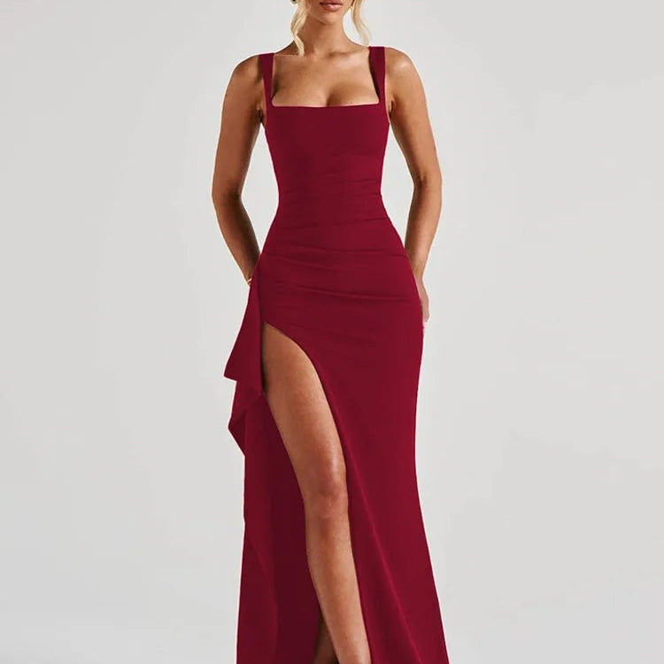 Elena Draped Slit Maxi Dress - Fashion Pov