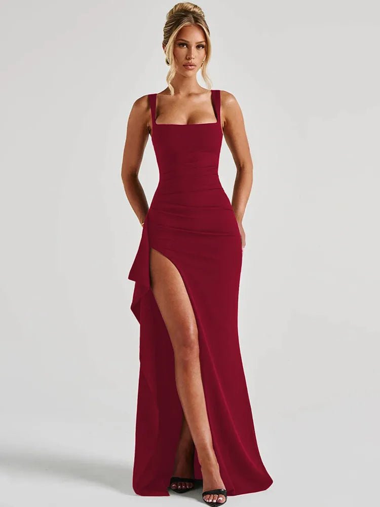 Elena Draped Slit Maxi Dress - Fashion Pov