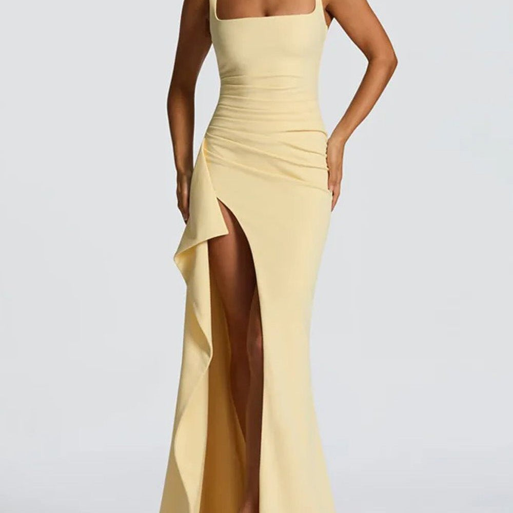 Elena Draped Slit Maxi Dress - Fashion Pov