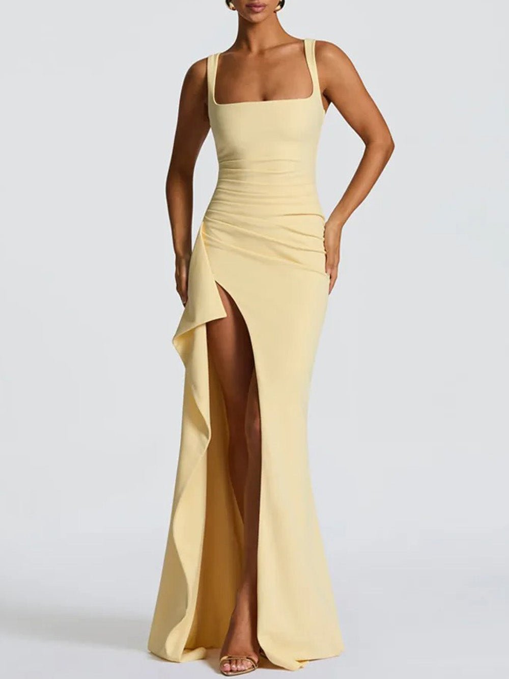 Elena Draped Slit Maxi Dress - Fashion Pov