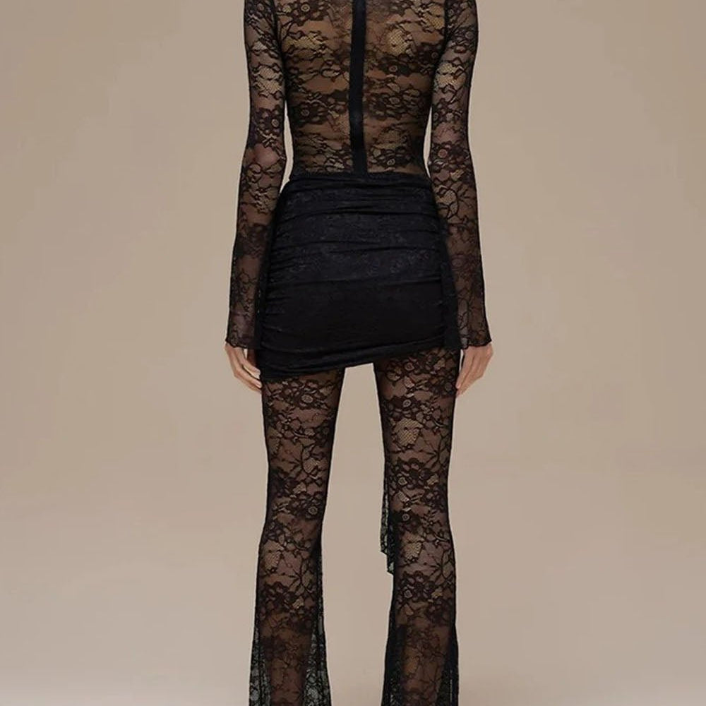 Elena Lace Sheer Draped Jumpsuit - Fashion Pov