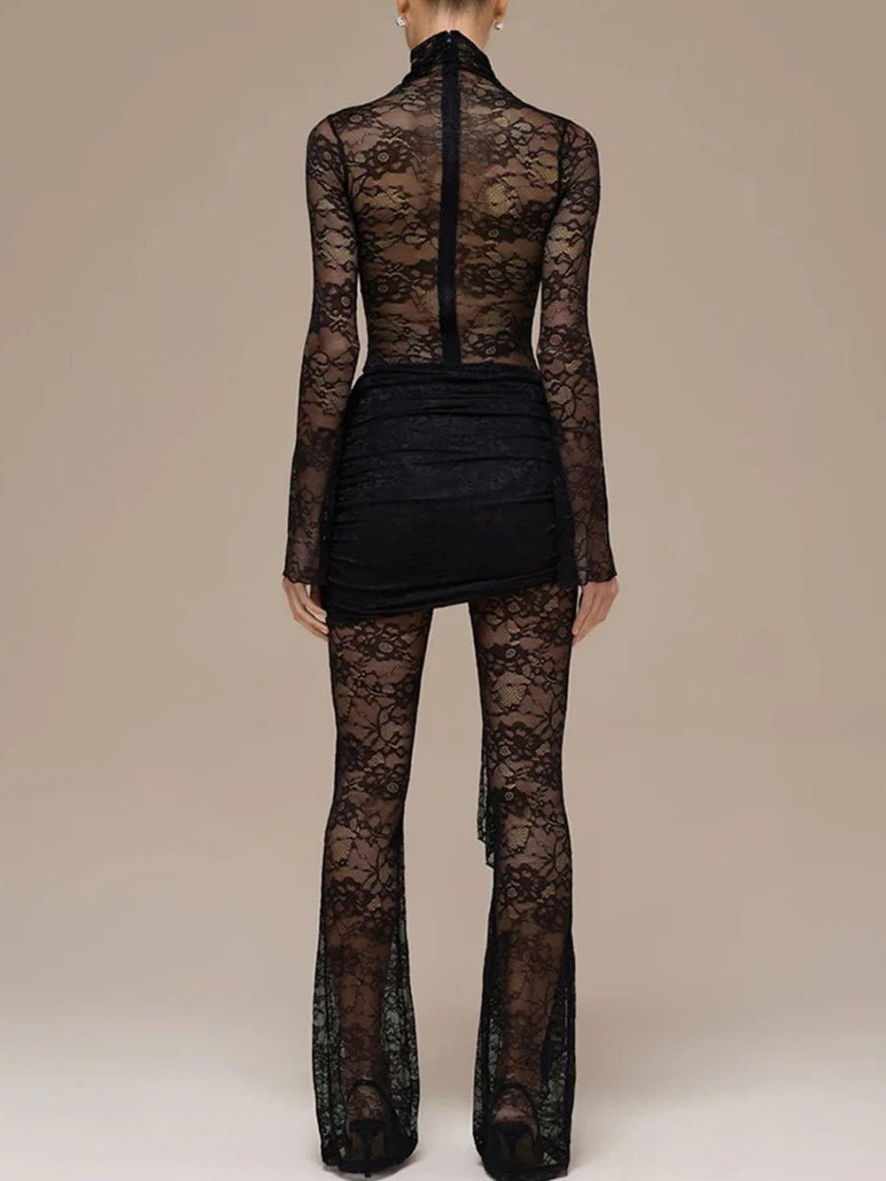 Elena Lace Sheer Draped Jumpsuit - Fashion Pov
