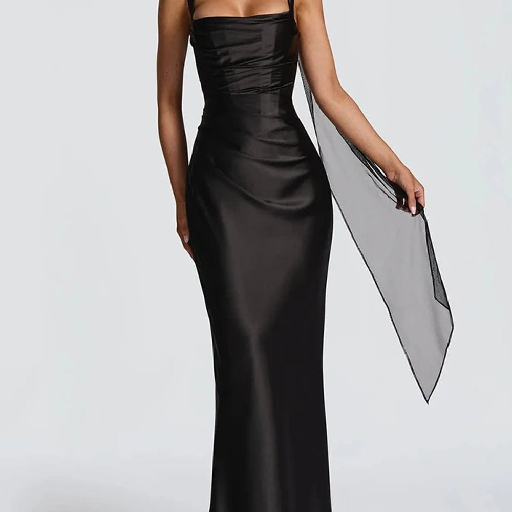 Elena Ruched Square - Neck Maxi Dress - Fashion Pov