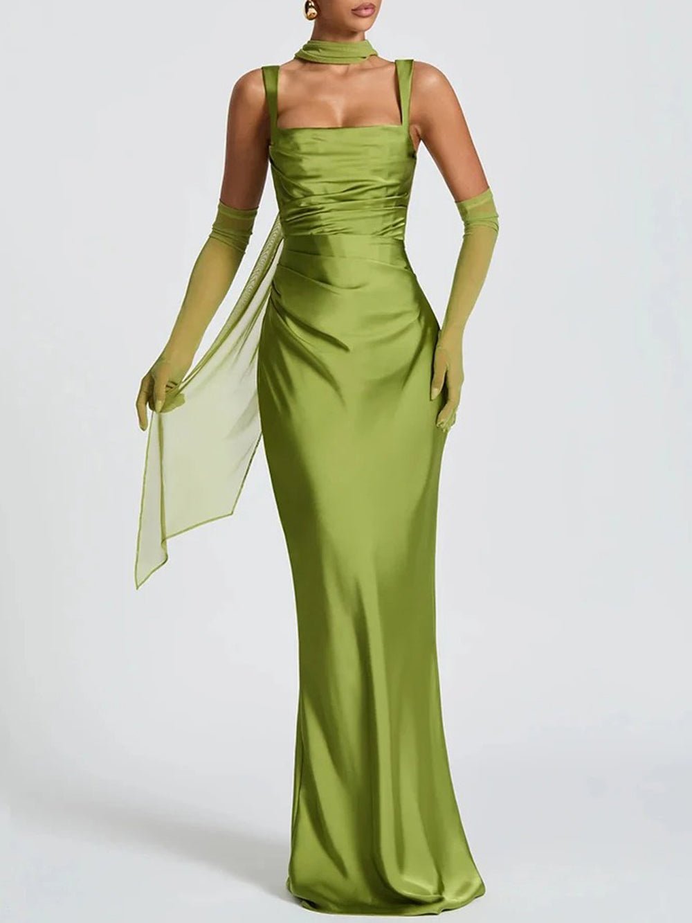 Elena Ruched Square - Neck Maxi Dress - Fashion Pov