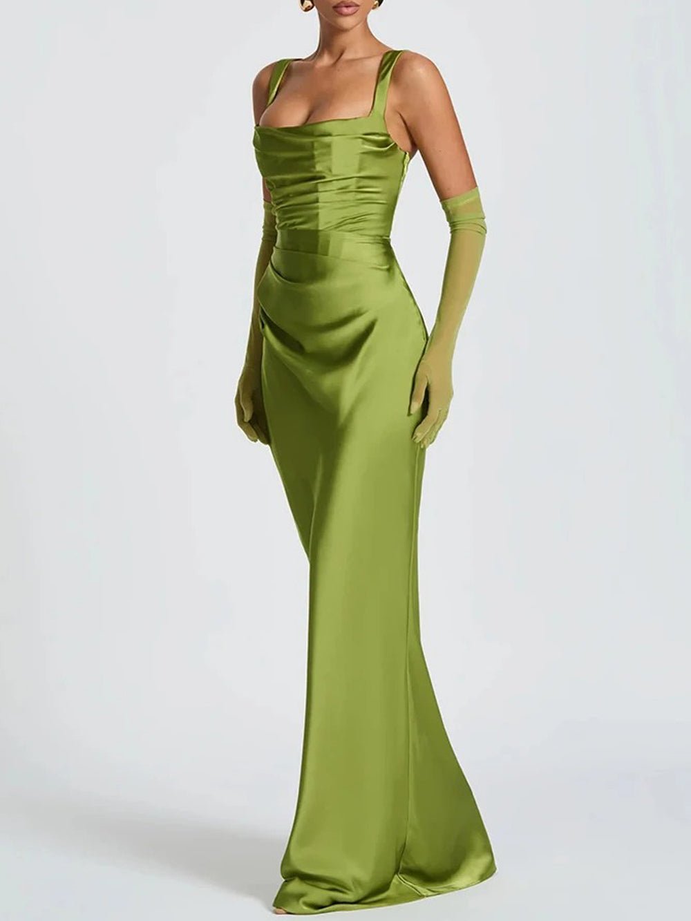 Elena Ruched Square - Neck Maxi Dress - Fashion Pov