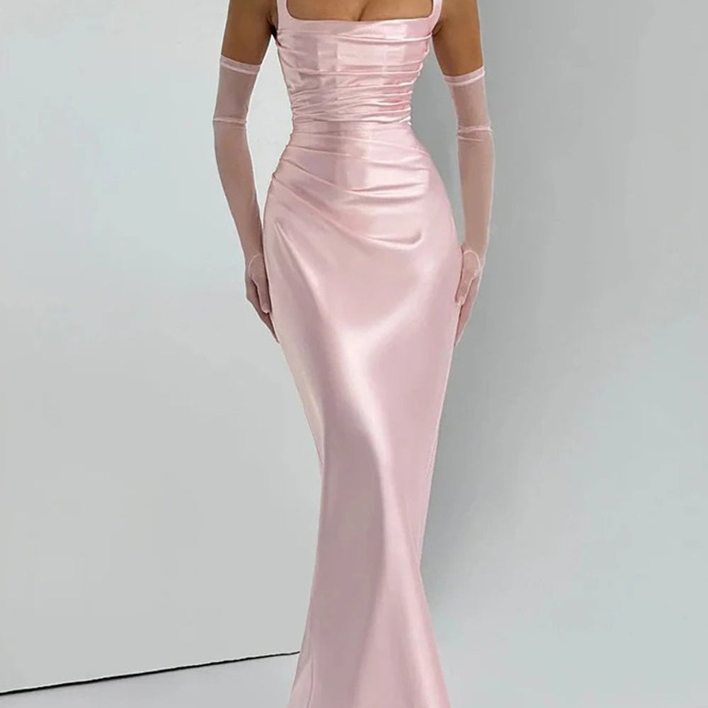 Elena Ruched Square - Neck Maxi Dress - Fashion Pov