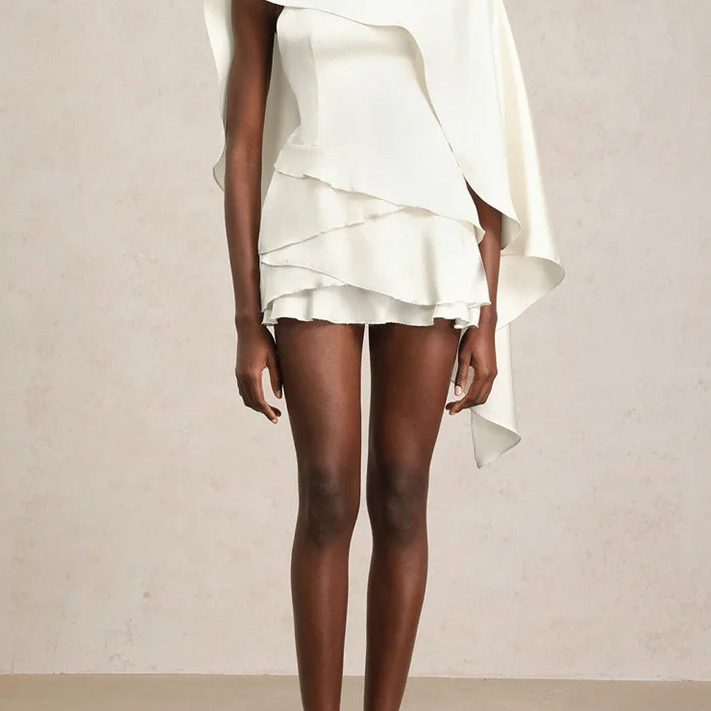 Elise Cape Ruffle Mini Dress - Fashion Pov