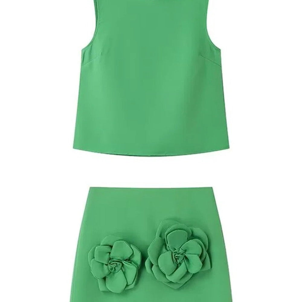 Elise Sleeveless Applique Top & Mini Skirt Set - Fashion Pov