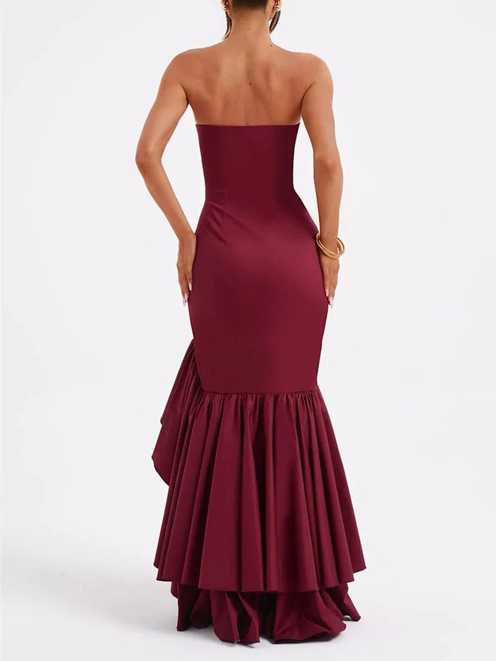 Eliza Strapless Split Ruffle Maxi Dress - Fashion Pov