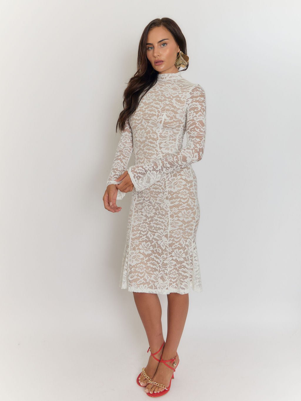Giulia High Collar Lace Midi Dress - Fashion Pov