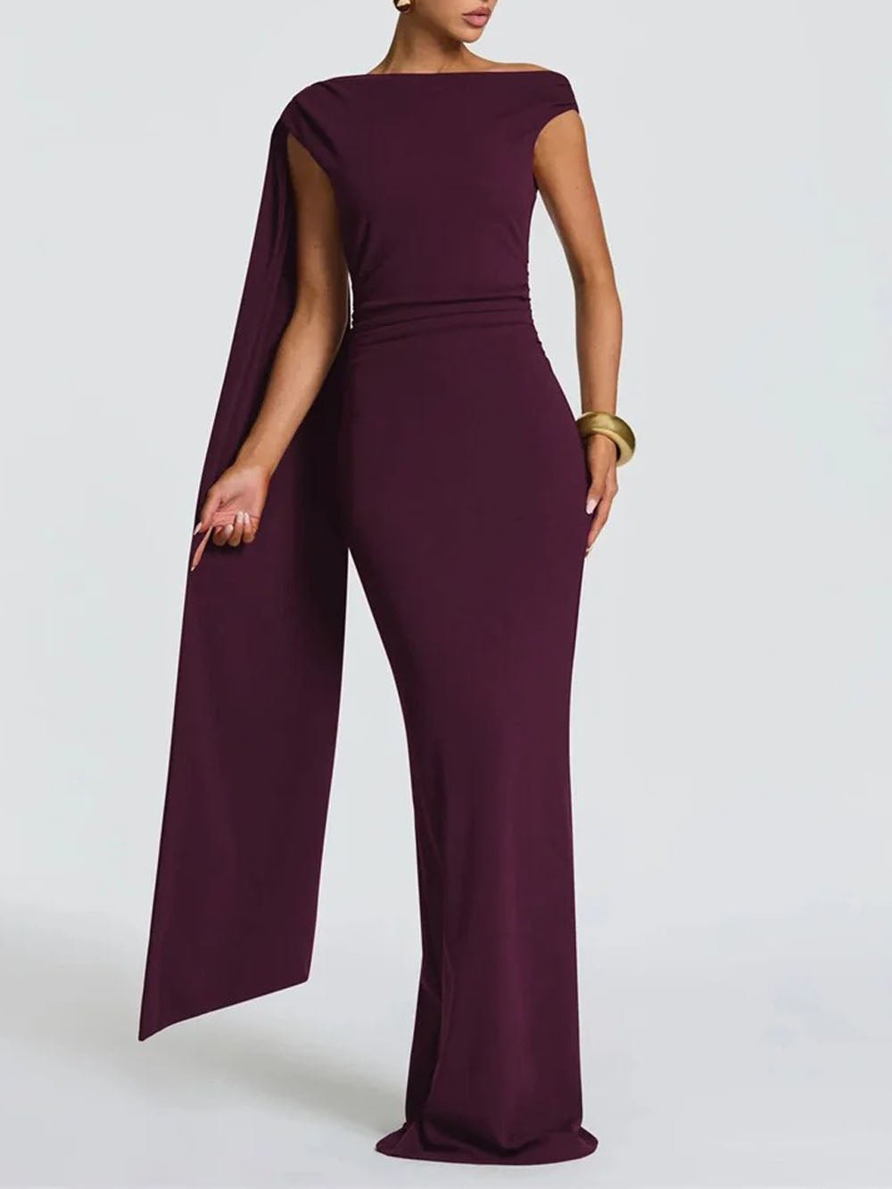 Helena One Shoulder Cape Maxi Dress - Fashion Pov