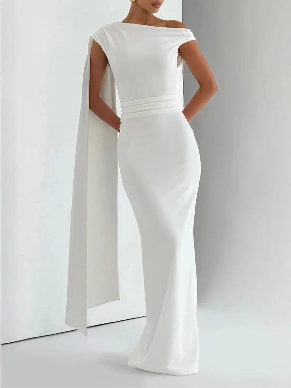 Helena One Shoulder Cape Maxi Dress - Fashion Pov