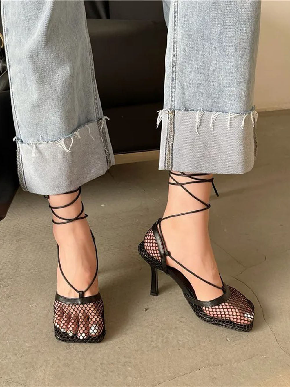 Hollow Mesh High Ankle Heel - Fashion Pov