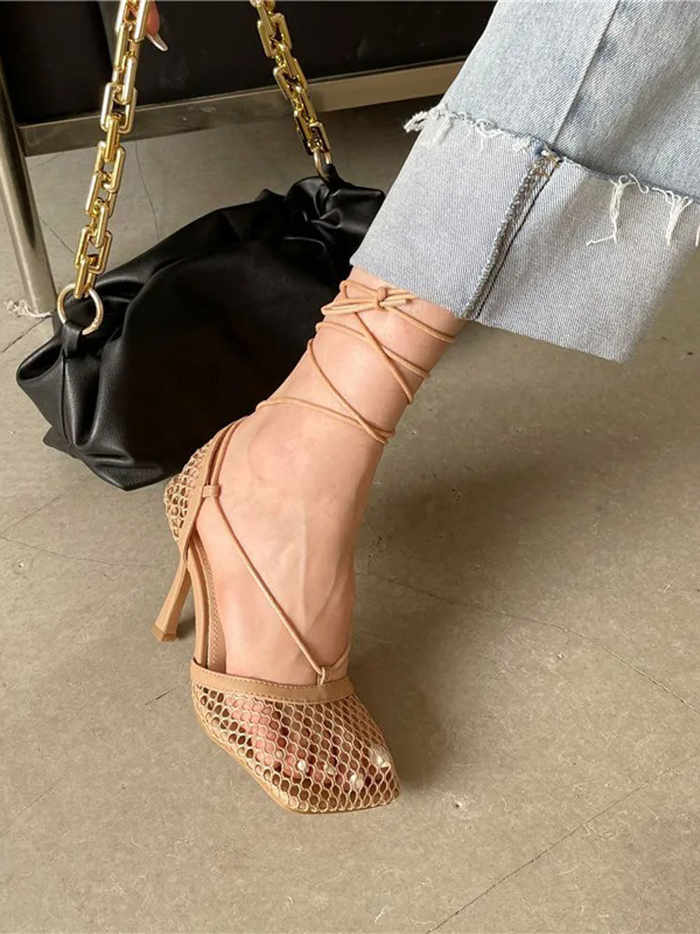 Hollow Mesh High Ankle Heel - Fashion Pov
