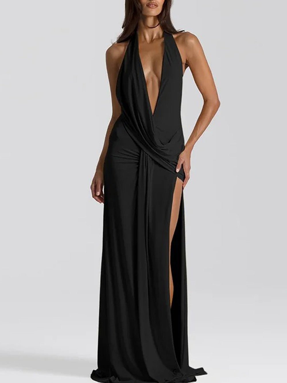 Isabella Halter Deep - V Maxi Dress - Fashion Pov