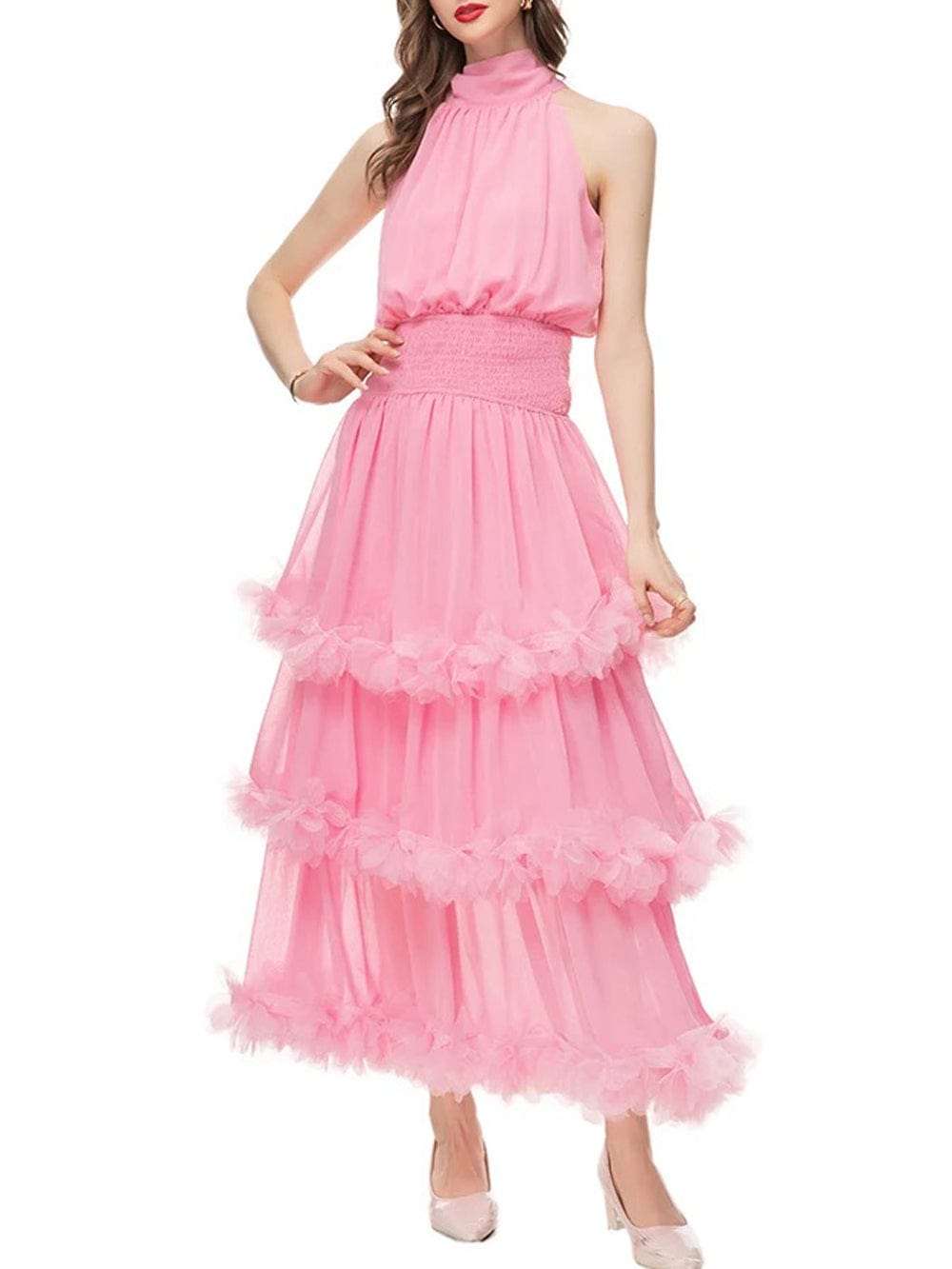 Katie Sleeveless Elastic Ruffle Maxi Dress - Fashion Pov