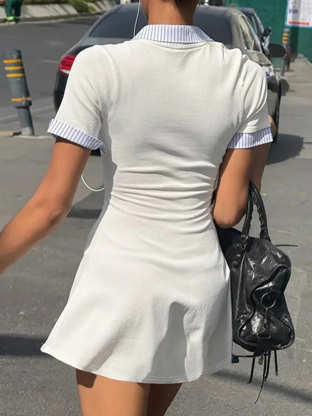 Lena Patchwork Collar Mini Dress - Fashion Pov