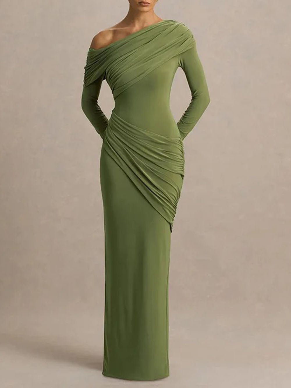 Lucille One Shoulder Ruched Maxi Dress - Fashion Pov