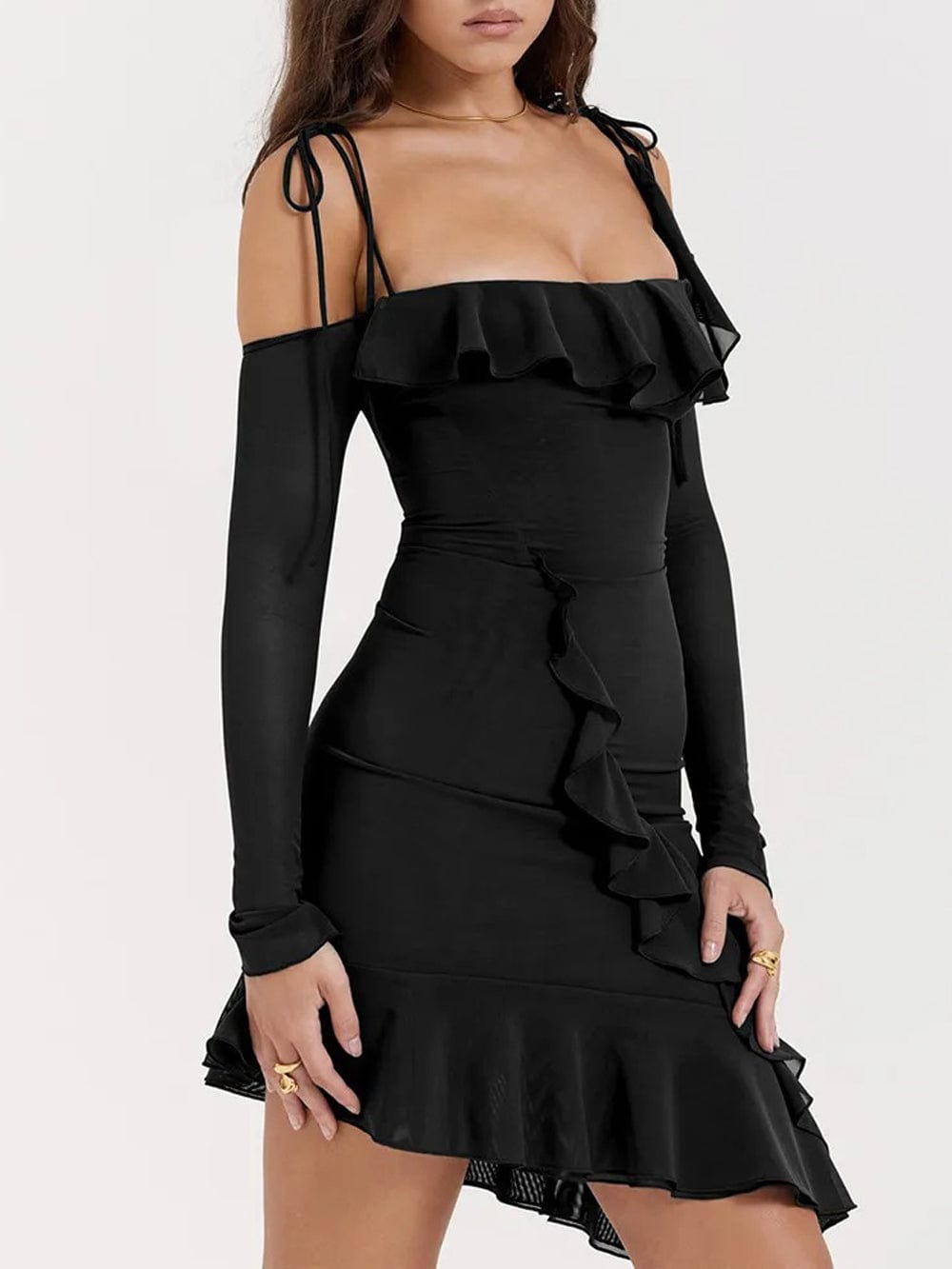 Lyla Backless Bodycon Ruffle Mini Dress - Fashion Pov