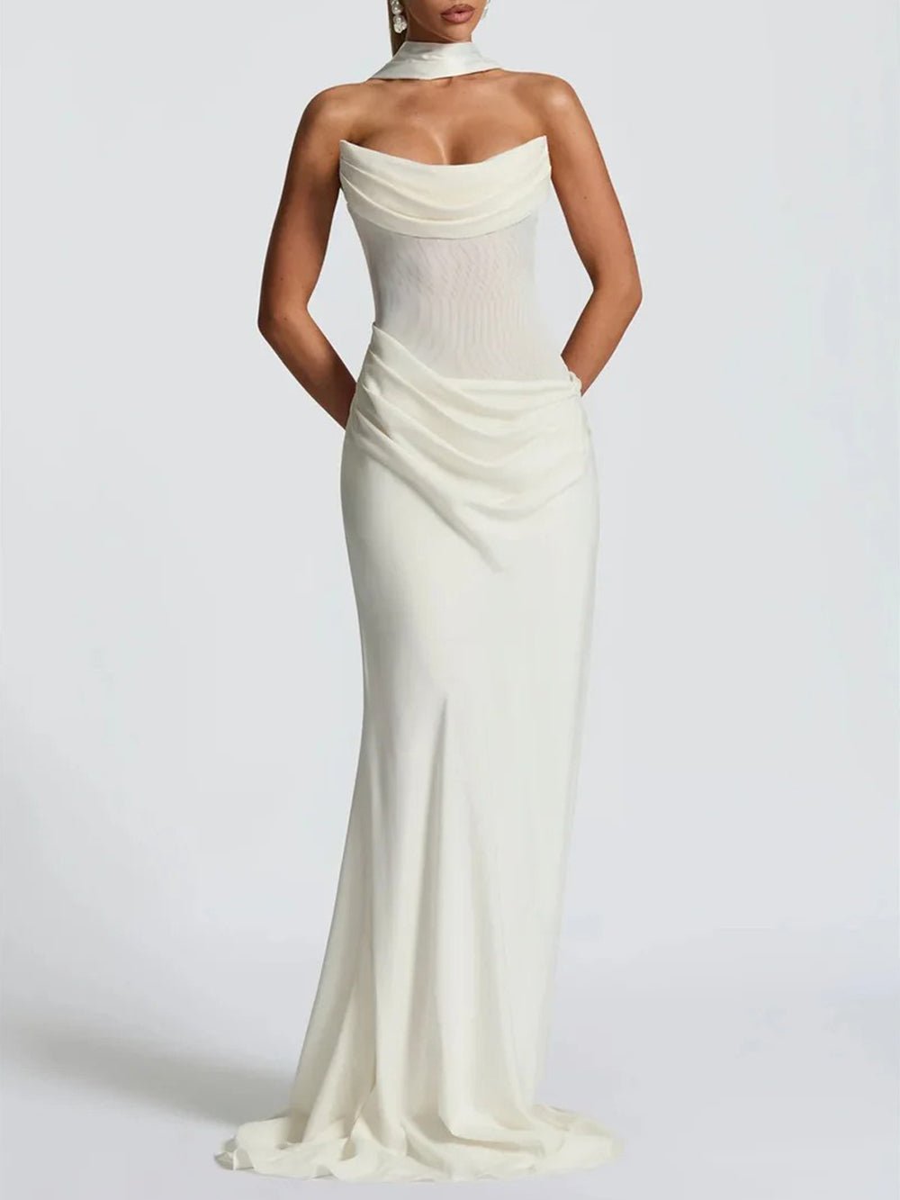 Malena Strapless Draped Maxi Gown - Fashion Pov