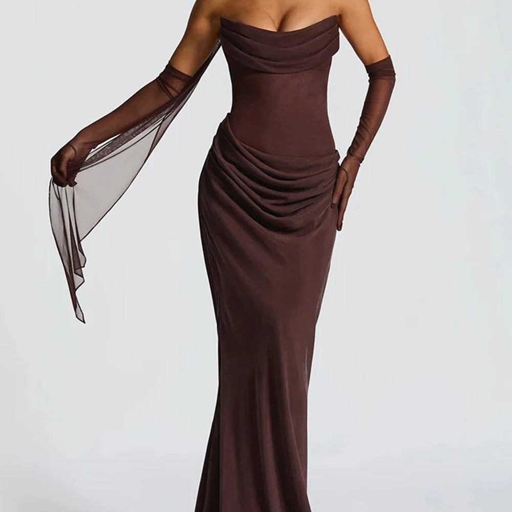 Malena Strapless Draped Maxi Gown - Fashion Pov