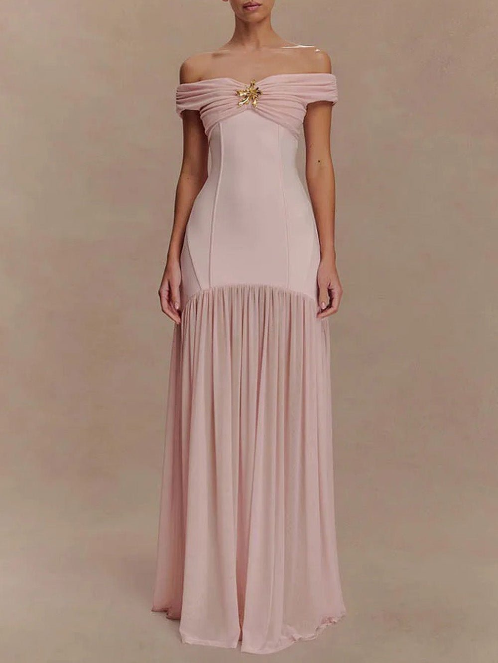 Marielle Off - Shoulder Pleated Maxi Dress - Fashion Pov